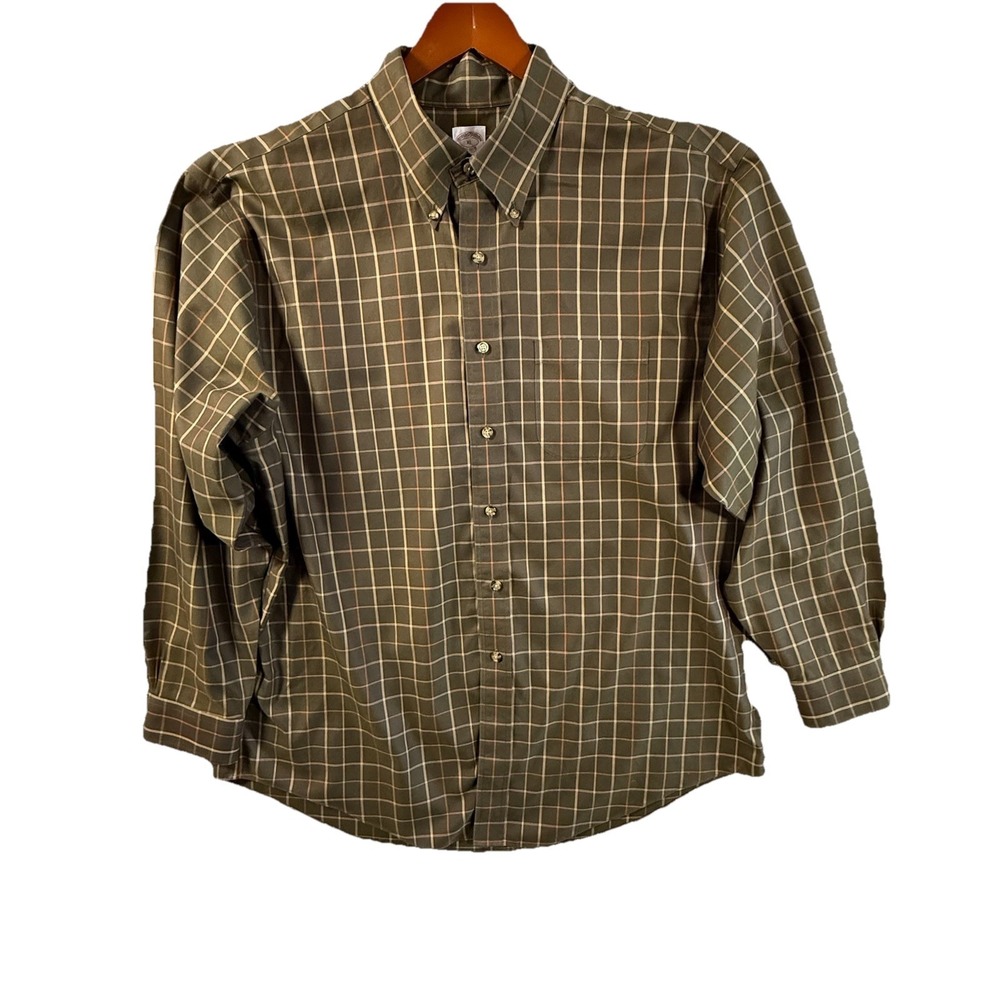 Brooks Brothers 1818 XL Traditional Fit Brown‎ Windowpane Plaid Cotton Shirt